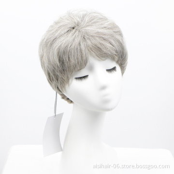 Aisi Hair Machine Made Piece Curly  Unprocessed Brazilian Short Pixie Cut Gray Wig Human Hair